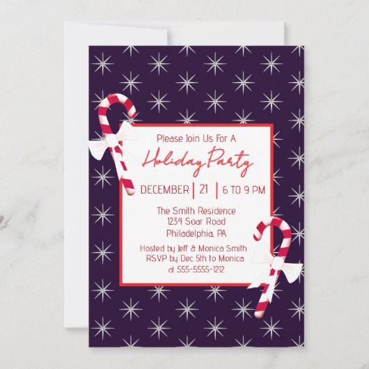 Navy Blue Candy Cane en sterren kerstfeest Kaart (Voorkant)