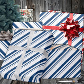 Navy Blue Candy Cane Stripe Vakantie Cadeaupapier