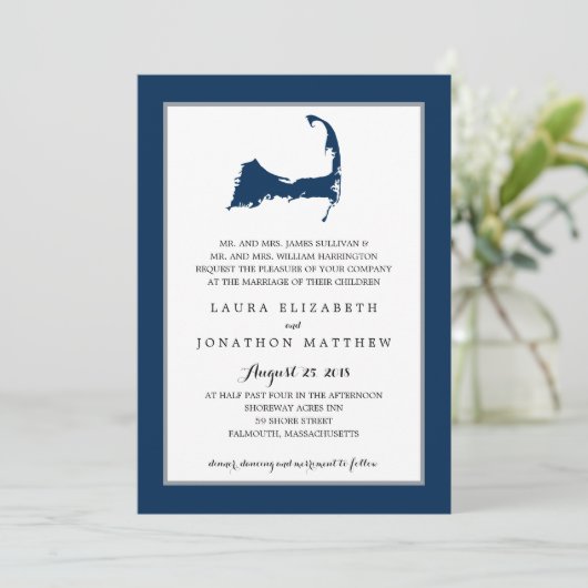 Navy Blue Cape Cod Map | Weddenschap Kaart (Staand voorkant)