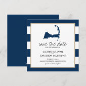 Navy Blue Cape Cod Map Wedding Save the Date (Voorkant / Achterkant)