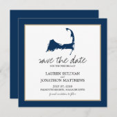 Navy Blue Cape Cod Map Wedding Save the Date (Voorkant / Achterkant)