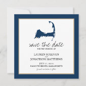 Navy Blue Cape Cod Map Wedding Save the Date (Voorkant)