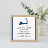 Navy Blue Cape Cod Map Wedding Save the Date (Staand voorkant)