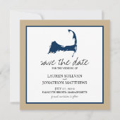 Navy Blue Cape Cod Map Wedding Save the Date (Voorkant)