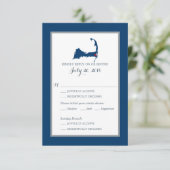 Navy Blue Cape Cod met hart | Bruiloft RSVP menu (Staand voorkant)