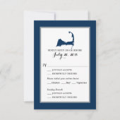 Navy Blue Cape Cod met hart | Bruiloft RSVP menu (Voorkant)