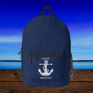 Navy Blue Captain Anker Nautical Boat Naam Bedrukte Rugzak