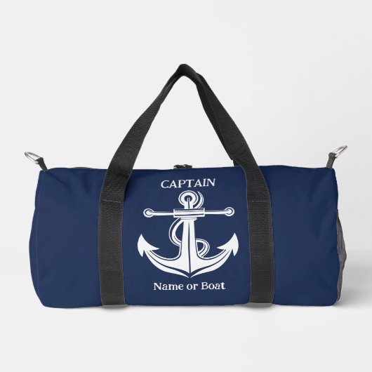 Navy Blue Captain Anker Nautical Boat Naam Plunjezak (Voorkant)