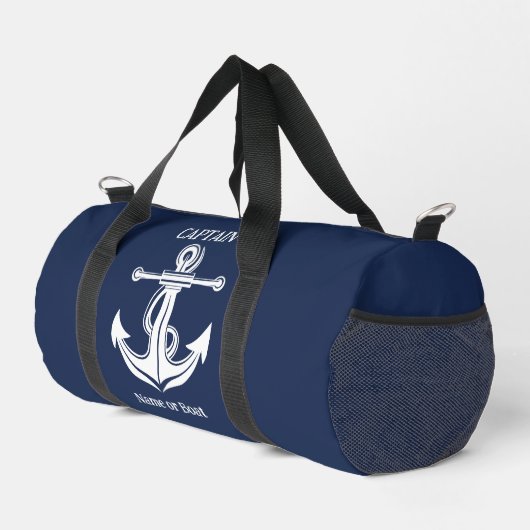 Navy Blue Captain Anker Nautical Boat Naam Plunjezak (Rechterhoek)