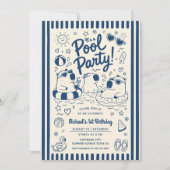 Navy Blue Capybara Zwembad Feest 1e Verjaardagsfee Kaart (Voorkant)