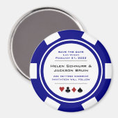 Navy Blue Casino Poker Chip Wedding Save the Date Magneet (Voorkant / Achterkant)
