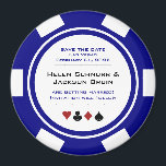 Navy Blue Casino Poker Chip Wedding Save the Date Magneet<br><div class="desc">Duw uw uw gasten door hen deze marinesblauwe,  rode,  zwarte,  en witte pokerchip te verzenden sparen de datummagneten om op hun koelkast te plaatsen. Ze wachten vol ongeduld op de officiële uitnodiging voor deze leuke bruiloft.</div>