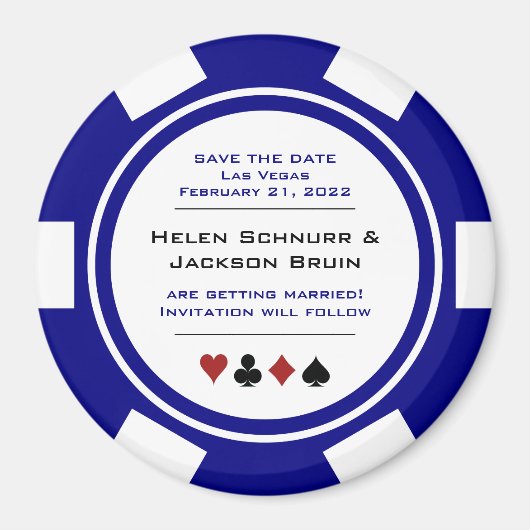 Navy Blue Casino Poker Chip Wedding Save the Date Magneet (Voorkant)
