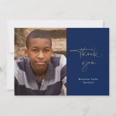 Navy Blue Casual Script Photo Afstuderen Hartelijk Bedankkaart (Voorkant)
