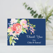 Navy Blue Cattails en Floral Wedding Dank u Bedankkaart (Staand voorkant)