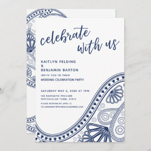 Navy Blue Celebrate met alleen Paisley Reception-O Kaart