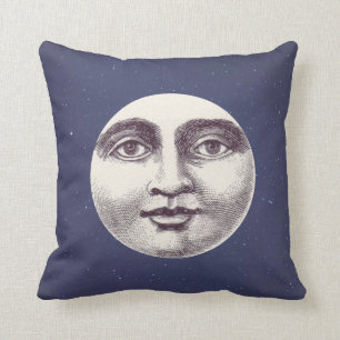 Navy Blue Celestial  Man in het Moon Face Kussen