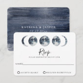 Navy Blue Celestial Moon Phase Wedding RSVP-kaart RSVP Kaartje (Voorkant / Achterkant)