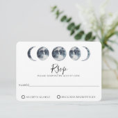 Navy Blue Celestial Moon Phase Wedding RSVP-kaart RSVP Kaartje (Staand voorkant)