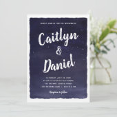 Navy Blue Celestial Night Sky Bruiloft Kaart (Staand voorkant)
