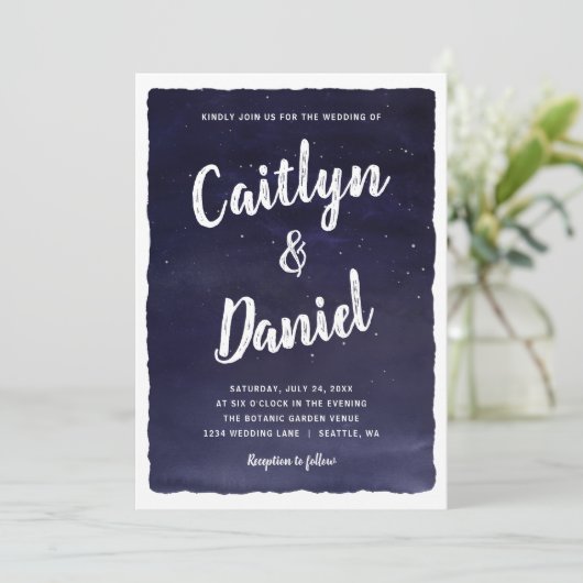 Navy Blue Celestial Night Sky Bruiloft Kaart (Staand voorkant)