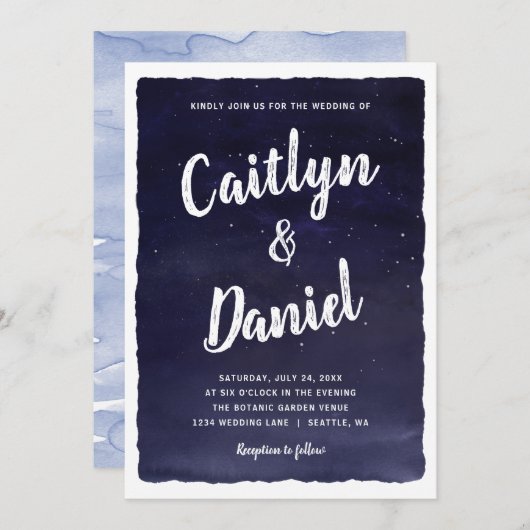 Navy Blue Celestial Night Sky Bruiloft Kaart (Voorkant / Achterkant)