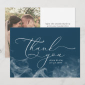 Navy Blue Celestial Stars Dank u bruiloft foto Bedankkaart (Voorkant / Achterkant)