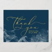 Navy Blue Celestial Stars Dank u bruiloft foto Folie Feestdagenkaart (Voorkant)