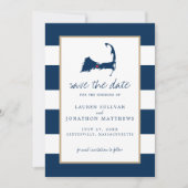 Navy Blue Centerville Cape Cod Map opslaan op datu Save The Date (Voorkant)