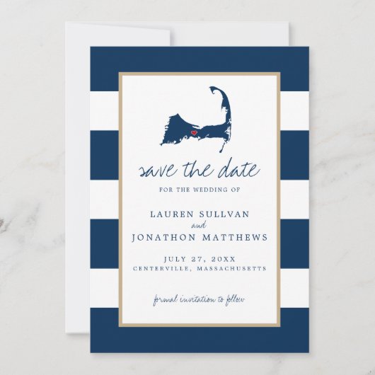 Navy Blue Centerville Cape Cod Map opslaan op datu Save The Date (Voorkant)
