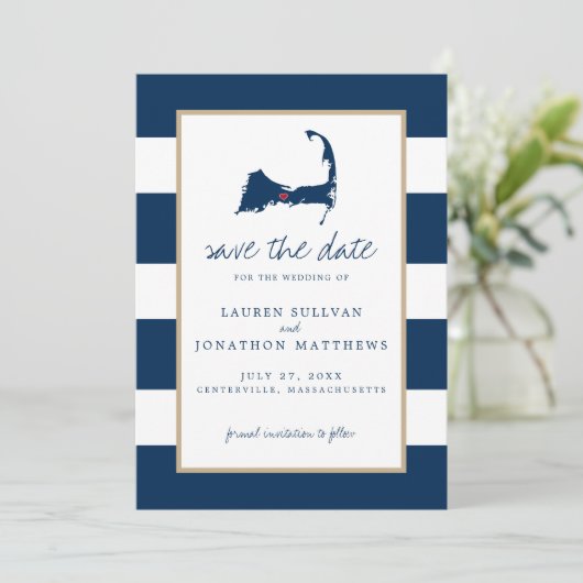 Navy Blue Centerville Cape Cod Map opslaan op datu Save The Date (Staand voorkant)