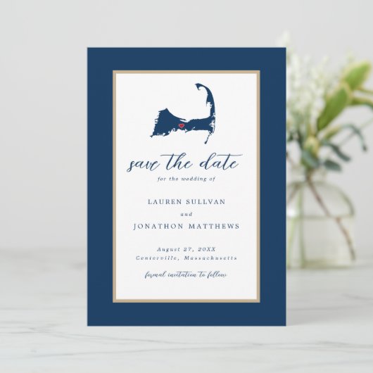 Navy Blue Centerville Cape Cod Map opslaan op datu Save The Date (Staand voorkant)
