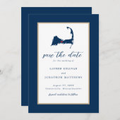 Navy Blue Centerville Cape Cod Map opslaan op datu Save The Date (Voorkant / Achterkant)