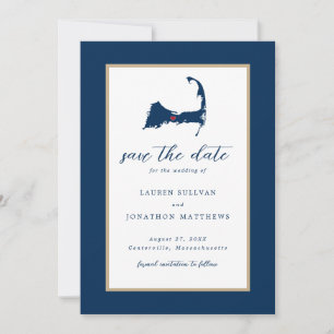 Navy Blue Centerville Cape Cod Map opslaan op datu Save The Date