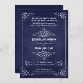 Navy Blue Chalkboard Art Deco Wedding Invitations Kaart (Voorkant / Achterkant)