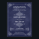 Navy Blue Chalkboard Art Deco Wedding Invitations Kaart<br><div class="desc">Eenvoudige,  elegante trouwuitnodigingen met dunne,  fancy draden die doen denken aan het  kunstdecoontwerp en verse,  moderne,  gestileerde tekst tegen een blauw marinekaart getextureerde achtergrond.</div>