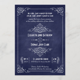 Navy Blue Chalkboard Art Deco Wedding Invitations Kaart
