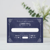 Navy Blue Chalkboard Art Deco Wedding RSVP Kaarten (Staand voorkant)