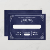 Navy Blue Chalkboard Art Deco Wedding RSVP Kaarten (Voorkant / Achterkant)