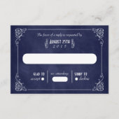 Navy Blue Chalkboard Art Deco Wedding RSVP Kaarten (Voorkant)