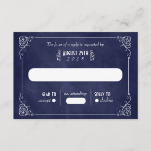 Navy Blue Chalkboard Art Deco Wedding RSVP Kaarten Kaartje
