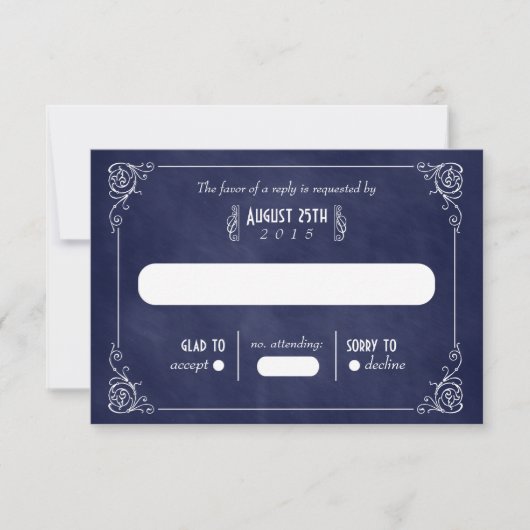 Navy Blue Chalkboard Art Deco Wedding RSVP Kaarten Kaartje (Voorkant)