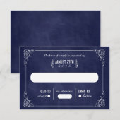 Navy Blue Chalkboard Art Deco Wedding RSVP Kaarten Kaartje (Voorkant / Achterkant)