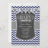 Navy Blue Chalkboard Chevron Baby shower Invite Kaart (Voorkant)