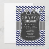 Navy Blue Chalkboard Chevron Baby shower Invite Kaart (Voorkant / Achterkant)
