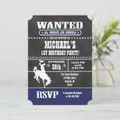 Navy Blue Chalkboard Cowboy Birthday Uitnodiging (Staand voorkant)