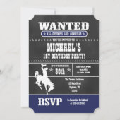 Navy Blue Chalkboard Cowboy Birthday Uitnodiging (Voorkant)