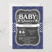 Navy Blue Chalkboard Floral Baby shower Invite Kaart (Voorkant)