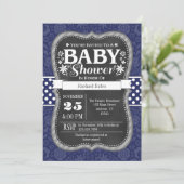 Navy Blue Chalkboard Floral Baby shower Invite Kaart (Staand voorkant)