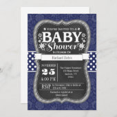 Navy Blue Chalkboard Floral Baby shower Invite Kaart (Voorkant / Achterkant)